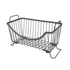 a metal wire basket on a white background