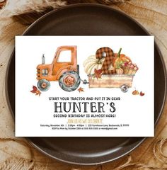 a plate with a card on it that says hunter's