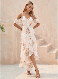 JJ's House No Ruffle Floral Print Chiffon Asymmetrical Maxi V-Neck Spring Summer A-line Yes Pearl Pink S Height:5.7ft(174cm) Bust:33.5in(85cm) Waist:26in(66cm) Hips:36in(91cm) Dress. #JJ's House #No #Ruffle #FloralPrint #Chiffon #Asymmetrical #Maxi #VNeck #Spring #Summer #Aline #Yes #PearlPink #S #Dress Pastel Floral Dress Bridesmaid, Cocktail Dresses With Sleeves, Asymmetrical Maxi Dress, 2025 Wedding, Floral Cocktails, Print Chiffon Dress, Chiffon Dresses, Dresses Formal Elegant, Floral Cocktail Dress