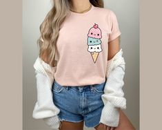 Ice Cream Shirt, Kawaii Ice Cream T-Shirt, Ice Cream Lovers T-Shirt, Ice Cream Tees, Ice Cream Lover, Summer Shirt, Cute Ice Cream Shirt Thank you so much for choosing us! How To Order 1️⃣ Please review all the information provided before placing an order. 2️⃣ Select the shirt type and size using the drop down menu. 3️⃣ Select the color of the shirt using the following drop down menu. 4️⃣ Once all your desired items are in your cart you may complete your order by entering your payment method, desired shipping address and click submit. Shipping Time Shipping will take 1 business days Kawaii Long Sleeve T-shirt For Summer, Kawaii Long Sleeve Summer T-shirt, Pink Crew Neck T-shirt With Cute Design, Casual Spring T-shirt With Cute Design, Kawaii Cotton T-shirt With Crew Neck, Kawaii Short Sleeve Tops With Letter Print, Cute Cartoon Print Crew Neck T-shirt, Kawaii Cotton T-shirt With Cartoon Print, Kawaii Crew Neck Top With Letter Print