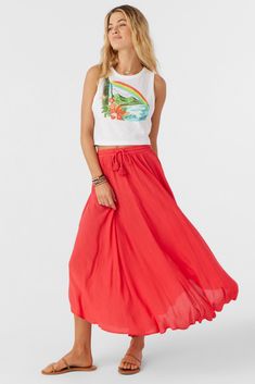 Add some flow to your outfit with this wavy woven maxi skirt. O'Neill Women's woven skirt 35 1/4" In length Elastic at waist Flowy fit Saddle hem 100% Viscose Loungewear Outfits, Spring Suit, Loungewear Dresses, Girl Beanie, Denim Sweater, Woman Weaving, Festival Dress, Your Outfit, Samoa