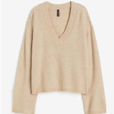 Loose-Fit Sweater In A Soft Knit With Wool Content. V-Neck, Dropped Shoulders, And Long Sleeves. Ribbing At Neck, Cuffs, And Hem. Length: Regular Length Sleeve Length: Long Sleeve Fit: Loose Fit Neckline: V-Neck Description: Beige, Solid-Color H&m Knit V-neck Top, H&m Fitted V-neck Sweater, H&m V-neck Sweater For Spring, Green Sweater Women, Loose Fit Sweater, Quarter Zip Sweater, Oversized Pullover, Ribbed Knit Sweater, Beige Sweater