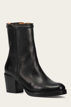 Step out in style with these jean short inside zip boots. Crafted from leather, they feature a round toe and a strong heel for comfort and convenience. How To Wear Ankle Boots, The Frye Company, Work Shoes Women, Jean Short, Frye Boots, Leather Boots Women, Jeans For Short Women, Black Zip Ups, Black Wedges