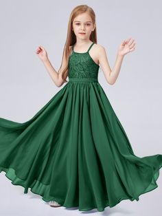 Description: Halter Sleeveless Lace Junior Bridesmaid Dress Details: Silhouette: A-Line Fabric: Chiffon & Lace Neckline: Halter Sleeve Length: Sleeveless Embellishment: Pleated Floor-length chiffon dress. With padding and boning. Available in full-size range (J4-J16) and in custom size Ask a question Jr Bridesmaid Dresses Green, Jr Bridesmaid Dresses For Kids, Sleeveless Evening Dress For Bridesmaids And Prom, Sleeveless Bridesmaid Evening Dress For Prom, Sleeveless Bridesmaid Dress With Fitted Bodice For Summer, Sleeveless Summer Bridesmaid Dress With Fitted Bodice, Green Sleeveless Halter Dress For Prom, Sleeveless Bridesmaid Gown For Spring, Sleeveless Bridesmaid Evening Dress