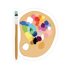 an artist's palette with paint and a brush