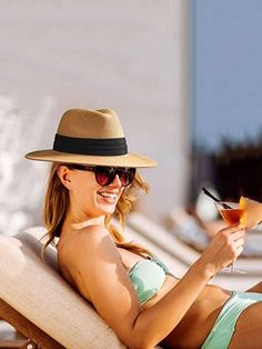 Style Type:A \nElement:Solid Color \nStyle:Casual \nStyle:Elegant \nStyle:Boho \nDetails:None \nMaterial:Straw \nProduct Technique:None \nFunction:Anti-UV \n Weekend Travel, Felt Hat, Weekend Trips, Sun Hat, Wide Brimmed, Straw Hat, Sun Hats, Panama Hat, Sports Women