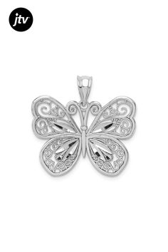 Rhodium over 14k white gold polished and diamond-cut butterfly pendant. Measures approximately 15/16"L x 15/16"W and has a 3mm bail. Gold Polish, Butterfly Pendant, Diamond Cut, Diamond Cuts, White Gold, Pendant, Gold, White