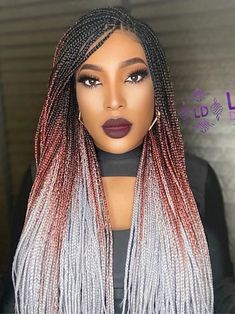 Individual Braids Color, Gray Ombre Braids Black Women, Ombre Braids Hairstyles, Braids With Color Underneath, Colour Box Braids, 2 Color Box Braids, Braids Hair Ideas, Braids Hairstyles Ideas, Grey Hair Braids