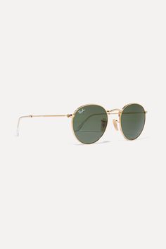 Gold Round-frame gold-tone sunglasses | Ray-Ban | NET-A-PORTER Round Ray Ban Sunglasses, Oblong Face Hairstyles, Iconic Musicians, Ray Ban Round Sunglasses, Sunglasses Mirror, Ray Ban Women, Round Ray Bans, Long Face Hairstyles, Braided Bangs