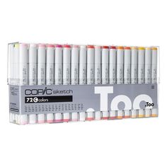 the copic sketch marker set contains 72 markers and an extra - long tube of ink