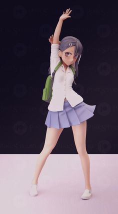 an anime character is posing with her hand up