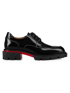 Shop Christian Louboutin Our Georges L Leather Derby Loafers | Saks Fifth Avenue Studded Sneakers, Red Louboutin, Classy Shoes, Leather Finish, Fall Shoes