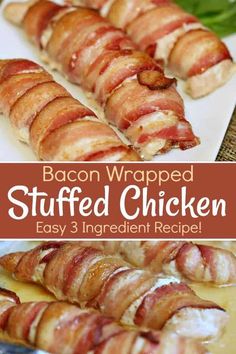 bacon wrapped stuffed chicken is an easy and delicious appetizer that's ready in under 30 minutes