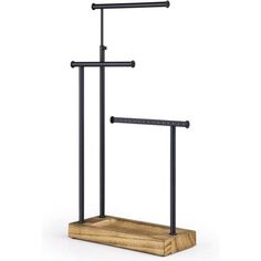 a wooden stand with two black bars on it