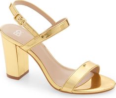 BP. Lula Slingback Sandal (Women) | Nordstromrack Adjustable Gold Block Heels, Trendy Formal Slingback Sandals With Block Heel, Gold Slingback Pumps With Block Heel For Spring, Chic Gold Slingback Sandals With Block Heel, Indoor Event, Heels Gold, Bridesmaid Shoes, Slingbacks, Slingback Sandal