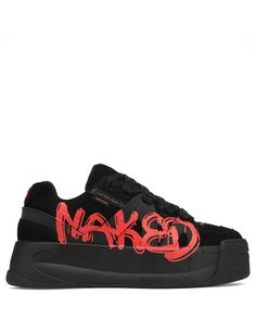 Urban Custom Sneakers With Contrast Sole, Bold Black Lace-up Sneakers, Modern Custom Sneakers With Contrast Sole For Streetwear, Edgy Low-top Sneakers With Vulcanized Sole, Edgy High-top Sneakers For Streetwear, Custom Sneakers With Vulcanized Sole For Streetwear, Red Vulcanized Sole Platform Sneakers For Streetwear, Red Vulcanized Platform Sneakers For Streetwear, Edgy High-top Sneakers With Vulcanized Sole For Streetwear