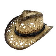 Small Size Macrame Straw Cowboy Hat - Milani Hats Straw Brimmed Western Hat, Western Style Straw Brimmed Hat, Rustic Brown Brimmed Straw Hat, Straw Sun Hat With Short Brim For Western-themed Events, Short Brim Straw Sun Hat For Western-themed Events, Straw Hat With Short Brim For Western-themed Events, Short Brim Straw Hat For Western-themed Events, Brown Toquilla Straw Hat For Rodeo, Adjustable Brown Paper Straw Fedora