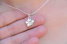 Silver Flower Pendant Necklace, Cheap Silver Flower-shaped Necklace, Hawaiian Jewelry Necklace, Hawaiian Flower Necklace, Plumeria Flower Necklace, Plumeria Necklace, Floral Minimalist, Hawaiian Plumeria, Hawaiian Flower