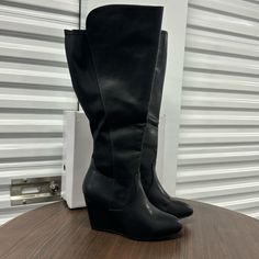 Brand New Ashley Stewart Women’s Faux Leather Boots Size 11w Back Of The Boot Is Made With A Nylon For Extra Stretch Color:Black Length:17inches Heel Height:3inches Black Wide Calf Wedge Boots For Winter, Winter Black Wide Calf Wedge Boots, Black Faux Leather Wedge Boots With Round Toe, Medium Width Synthetic Wedge Boots With Round Toe, Fall Synthetic Wedge Boots, Synthetic Medium Width Wedge Boots With Round Toe, Synthetic Medium Width Platform Wedge Boots, Medium Width Synthetic Round Toe Wedge Boots, Synthetic Medium Width Round Toe Wedge Boots