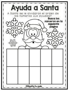 a spanish christmas activity for kids with santa claus and snowflakes in the background