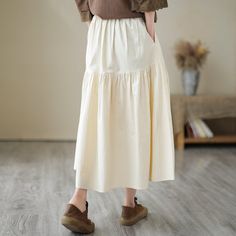 Details: Gender: Women Item Type: Skirt Material: Cotton Season: Spring, Summer, Autumn Pattern: Patchwork Style: Casual, Loose, Retro Waist Type: Elastic Waist Size: One Size Waist: 64.00 - 100.00 cm/ 25.20 - 39.37 " Length: 80.00 cm/ 31.50 " Cotton Skirts, Skirts Summer, Autumn Pattern, Casual Stylish, Cotton Skirt, Estilo Casual, Color Khaki, Free Giveaway, Waist Size