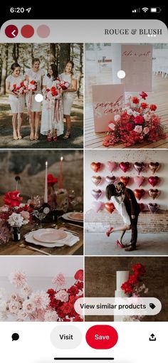 an iphone photo collage with red and white flowers