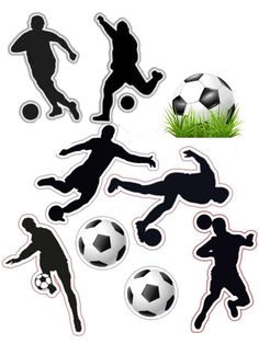 soccer stickers are shown in black and white, including the silhouettes of different players