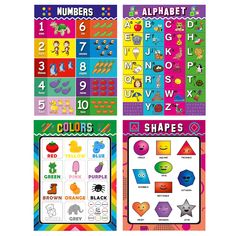 four different types of numbers and shapes for children to use in their own classroom workbooks