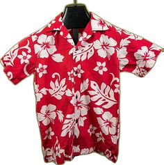 Red Collared Hawaiian Top, Red Collared Hawaiian Shirt For Beach, Red Collared Camp Shirt For Vacation, Red Retro Hawaiian Shirt For Vacation, Retro Red Hawaiian Shirt For Vacation, Retro Red Camp Shirt For Vacation, Red Hawaiian Button-up Shirt For Vacation, Red Hawaiian Shirt With Camp Collar For Vacation, Red Button-up Hawaiian Shirt For Beach