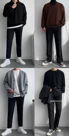 Hm Men Outfits, Outfit Color Combos Men, Inspirasi Outfit Cowo, Man All Black Outfit, Black Smart Casual Men’s Outfit, Men’s Business Casual Outfits Fall, Black And White Outfits Men