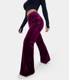 High Waisted Side Zipper Flare Velvet Casual Pants Stacked Sweatpants, Sweatpants Cargo, Velvet Flare Pants, Velvet Flares, Red Violet, Cargo Joggers, Bleach Wash, Velvet Pants, Flare Leggings