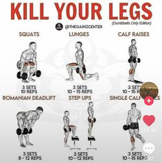 a poster showing how to do the dumbbles for your legs and chest muscles