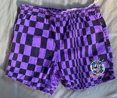 Vintage 80's Laguna surf Shorts Trunks boardshorts checkered purple Womens M 12 | eBay Surf Shorts, Retro Shorts, Long Beach, Board Shorts, Surfing, Purple, Best Deals, Clothes