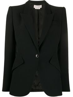 Black Semi-formal Blazer With Concealed Fastening, Semi-formal Black Blazer With Concealed Fastening, Classic Black Blazer With Concealed Front Fastening, Classic Blazer With Concealed Front Fastening And Lapel Collar, Black Blazer With Concealed Fastening For Business, Alexander Mcqueen Blazer, Blazer Black, Sleek Fashion, Black Blazers