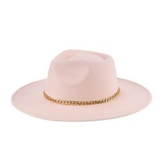 Introduce some glam to your everyday look with this chic Chain Fedora! The thin gold chain band gives it an unexpected edge, and the wide brim will keep the sun off your face in style. So, stay shady and bring that extra something to your wardrobe! Material Composition: 100% Polyester Height: 4' Brim: 3.5" Circumference: 47.5 Designed by Bella Chic USA Fedora Hat Style, Panama Style, Summer Fedora, Chic Fashionista, Wide Brim Fedora, Felt Fedora, Cowgirl Hats, Chain Belt, Fedora Hat