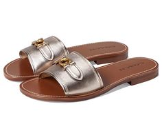 COACH Ina Metallic Leather Sandal - Women's Shoes : Platinum Champagne : Please Note: COACH items cannot be shipped to military addresses (APO or FPO) and addresses in Hawaii, the Virgin Islands, Guam or any other locations outside of the continental US. Bring comfort to your feet wearing the COACH Ina Metallic Leather Sandal. Leather upper. Leather and synthetic lining and insole. Open round toe. Slip-on style. Aesthetic embellishment at the upper. Synthetic outsole. Imported. Measurements: Hee The Virgin Islands, Shoes Hack, Lemon Pepper, Leather Sandals Women, Style Aesthetic, Sweet Summer, Virgin Islands, Summer Sandals, Dream Shoes