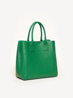 The Elena Medio - Jewel Green - Tumbled Leather - M.Gemi Versatile On-the-go Tote Shoulder Bag, Versatile Tote Satchel For On-the-go, On-the-go Tote Shoulder Bag With Top Carry Handle, On-the-go Laptop Bag With Detachable Double Handle, Chic Square Satchel For On-the-go, Versatile Top Handle Laptop Bag With Removable Pouch, Versatile Everyday Top Handle Bag, Modern Double Handle Satchel For On-the-go, Green Rectangular Laptop Bag For On-the-go