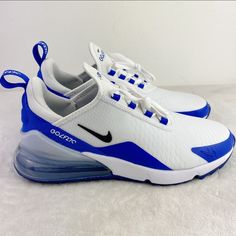 New Nike Air Max 270 White Racer Blue Black Ck6483-106 Men's Golf Shoe White & Blue Brand New Without Box Blue Nike Air Max Lace-up For Sports, Blue High-top Nike Air Max For Running, Blue Low-top Nike Air Max For Light Sports, Blue Nike Air Max Low-top For Light Sports, Blue Nike Air Max Lace-up Sports Shoes, Blue Low-top Nike Air Max For Sports, Blue Synthetic Nike Air Max Sporty Sneakers, Blue Synthetic Nike Air Max Sporty Shoes, Blue Synthetic Nike Air Max For Sports