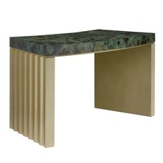 a gold and green console table with columns