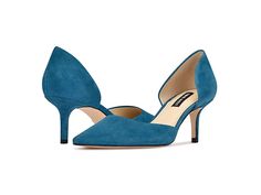 Nine West Arive - High Heels : Teal Suede : A pointed-toe design accentuates the look of the Nine West Arive Heels. Synthetic upper. Synthetic lining and insole. Slip-on style. Synthetic outsole. Imported. Measurements: Heel Height: 2.4. Weight of footwear is based on a single item, not a pair. Chic Summer Court Shoes With Open Heel, Fitted Kitten Heels With Reinforced Heel For Spring, Fitted Spring Kitten Heels With Reinforced Heel, Summer Open Heel Court Shoes With Sculpted Heel, Summer Court Shoes With Sculpted Heel And Open Back, Summer Court Shoes With Sculpted Open Heel, Spring Suede Kitten Heels With Pointed Toe, Summer Court Shoes With Removable Insole, Spring Kitten Heels With Reinforced Heel