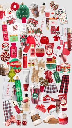 many different christmas items are arranged in the shape of a heart on a white background