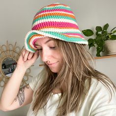 **This listing is for a striped scrappy crochet bucket hat!  Fits your average size adult head. Super cute for a day at the beach or park!   This was made using upcycled scraps of yarn I had on hand to make a unique look.  >> Check out my other bucket hat listings for more color options! Omaha locals - Use code SHIPFREELOCAL for free local pickup! Pickup address will be sent upon order completion, Millard Area. Thank you for looking and supporting handmade! Care instructions  > > > For best resu Scrappy Crochet, Bucket Hat Fits, Hat Fits, Crochet Bucket, Crochet Bucket Hat, Day At The Beach, Bucket Hats, At The Beach, Lay Flat