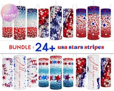 patriotic nail wraps bundle 24 + usa stars stripes and glitters - free us shipping