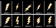 the different shapes and sizes of lightning bolts are shown in this graphic style, which includes