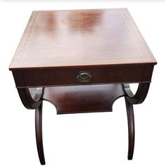 a wooden table with a drawer on the top and one drawer at the bottom that is open