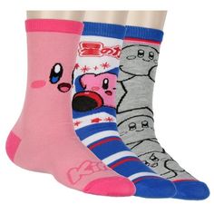 Whether you're a dedicated Kirby fan or simply looking to add a touch of Nintendo nostalgia to your sock collection, this 3-pack is a perfect choice. With colorful graphics, durable construction, and a comfortable fit, these Kirby crew socks will surely bring a playful and cheerful vibe to your feet while showcasing your love for the whimsical world of Kirby. Size: 9-11.  Color: Multicolor.  Gender: unisex.  Age Group: adult. Casual Multicolor Character Print Socks, Multicolor Casual School Socks, Casual Multicolor School Socks, Nintendo Nostalgia, Sock Collection, Colorful Graphics, I'm Broke, Socks And Hosiery, Kirby