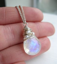 Necklace Bridal Wedding Moonstone Pendant by SarahHickeyJewellery White Moon-shaped Wedding Necklace, Moonstone Gemstone Necklace In Briolette Shape, Moonstone Briolette Gemstone Necklace, White Moon-shaped Necklace With Natural Stones, Unique White Moonstone Necklace, Handmade White Moon-shaped Necklace, Handmade White Moon Shaped Necklace, White Crystal Pendant Necklaces With Birthstone, White Crystal Pendant Necklace With Birthstone