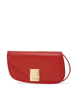 red calf leather/lambskin adjustable chain-link shoulder strap asymmetric design foldover top magnetic fastening clasp fastening main compartment internal card slots Designer Red Flap Bag For Evening, Formal Red Bag With Fold Over Clasp, Timeless Red Shoulder Bag For Evening, Red Crossbody Flap Bag For Formal Occasions, Red Formal Bag With Fold Over Clasp, Luxury Red Flap Bag For Evening, Evening Bags With Fold Over Clasp In Calf Leather, Formal Red Flap Bag With Magnetic Closure, Red Evening Flap Bag With Detachable Strap