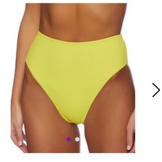 Nwot (Tag Accidentally Ripped Off) Ribbed Texture Has Hygiene Liner High Waisted Bright Yellow With Pink Lining Fitted Green Ribbed Swimwear, Ribbed Bottoms For Poolside Summer, Summer Ribbed Poolside Bottoms, Summer Ribbed Bottoms For Poolside, Ribbed Beachwear Swimwear For Swimming, Ribbed Beachwear Swimwear, Ribbed Swimwear For Summer Pool, Ribbed Swimming Bottoms For Summer, Solid Ribbed Spring Swimwear