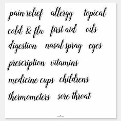 Black script medicine cabinet organization labels! Resize text to fit the storage containers you plan to apply stickers to. Use the customize options to change the labels to what you need! Medicine Cabinet Labels, Cabinet Labels, Landry Room, Medicine Cabinet Organization, Medicine Organization, House Family, Homemade Bath, Eye Prescription, Organizing Labels